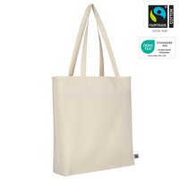 Tasche 38 x 42 cm aus Fairtrade-zertifizierter Baumwolle mit 2 langen Henkeln, Boden- und Seitenfalte mit Logo