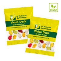 Vegane Fruchtgummis Bunte Blätter in Werbetüte ca. 20g bedruckt mit Logo