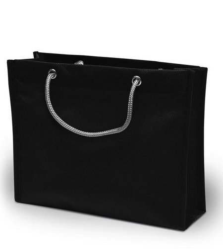 PP-Tasche London schwarz 25 x 20 x 8 cm silberne Tragekordel