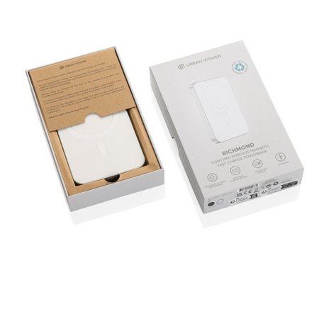 Verpackung Urban Vitamin Richmond 5000mAh Powerbank aus RCS Plastik/Alu mit Logo