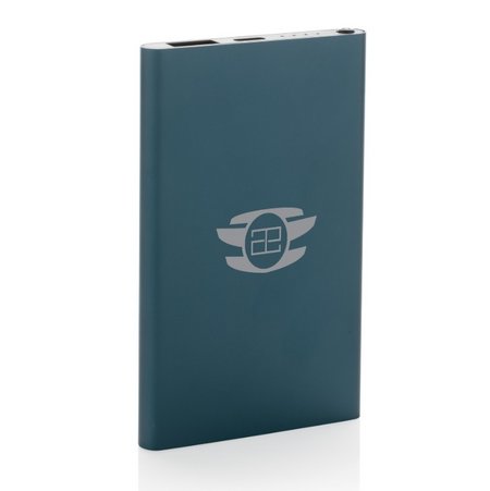 Blaue 4.000mAh Type-C Powerbank aus RCS recyceltem ABS & Aluminium mit Logo