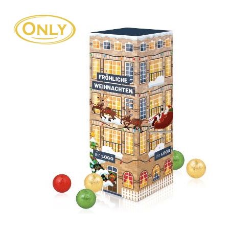 Adventskalender Turm Fairtrade Schokolade mit Logo