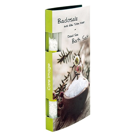 Badesalz Reagenzglas mit Cover Card bedruckt mit Logo