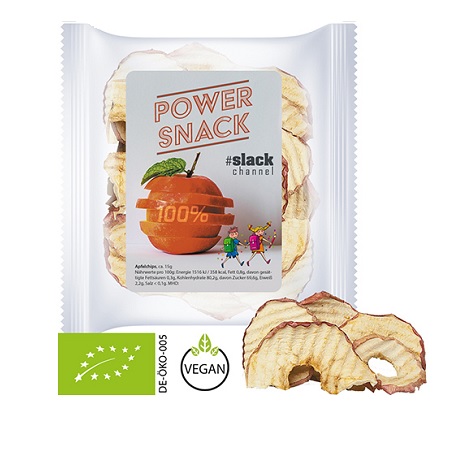 Bio Apfelchips 15g Express Maxi-XL-Tüte mit Logo auf Etikett