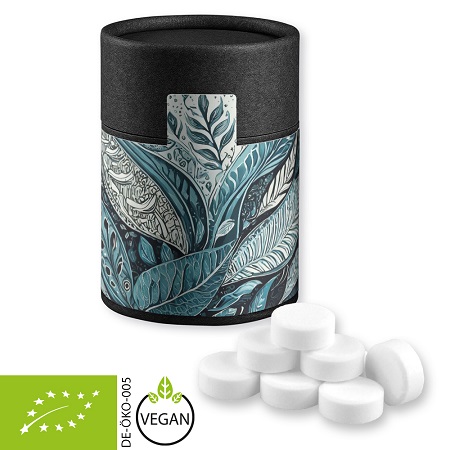 Bio Pfeffermin Drops 80g Kraftpapierdose Midi schwarz mit Logo