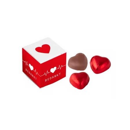 Box mit 3 Schokoladenherzen mit Logo