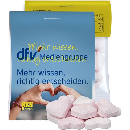 Brause Herzen Mix Erdbeere und Wildkirsche 15g Express Midi-Tüte mit Werbereiter mit Logo