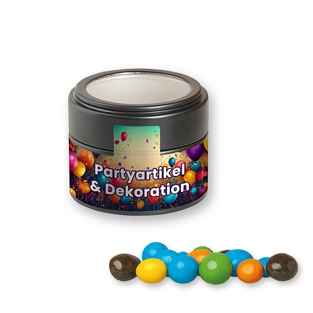 Bunte Schoko Erdnüsse 70g in Metall Dose Mini mit Logo