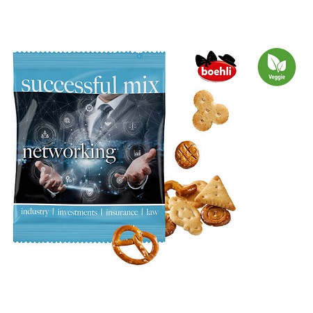 Cocktail-Mix Laugengebäck und Crackern in Werbetütchen mit Logo