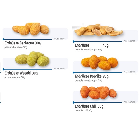 Erdnüsse verschiedene Sorten 30g - 40g im Mini Snackbecher als Werbegeschenk 
