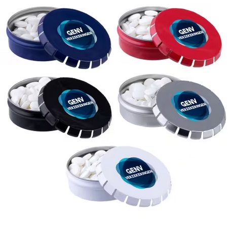 Farben Mini Klick-Klack Dose Pfefferminz mit eigenem Logo