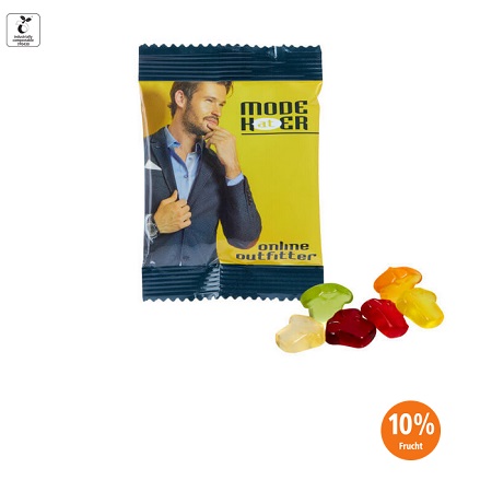 Fruchtgummi Individuell 10g im kompostierbaren Werbetütchen 10g mit Logo