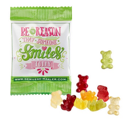 Fruchtgummi Vegane Smart-Bärchen 10g in Werbetütchen mit Logo