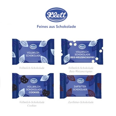 Füllvarianten Tisch-Adventskalender mit Klett Fairtrade Schokolade mit Logo