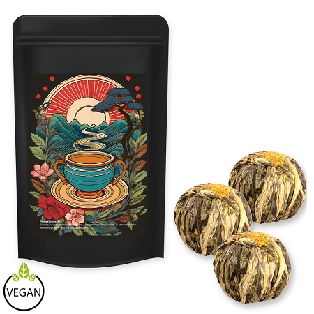 Grüner Tee China Marigold-Silvery-Stag (4 Stück) 20g Standbeutel Midi braun mit Logo