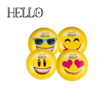 Inhalt Werbe-Klappkarte Lindt HELLO Mini Emoti mit Logo