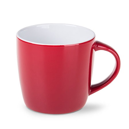 Kaffeetasse bedrucken Handy rot-weiß mit eigenem Logo