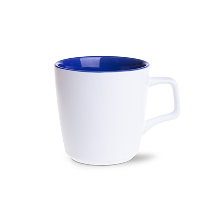 Keramikbecher Barrel Pure weiß-reflexblau mit individueller Werbung