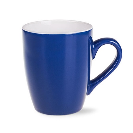 Keramikbecher Ilona reflexblau-weiß mit Logo