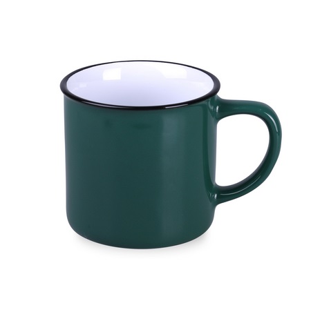 Keramikbecher Loft dunkelgrün/weiß mit eigenm Logo