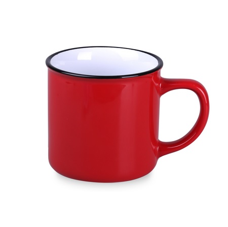 Keramikbecher Loft rot/weiß mit eigenm Logo