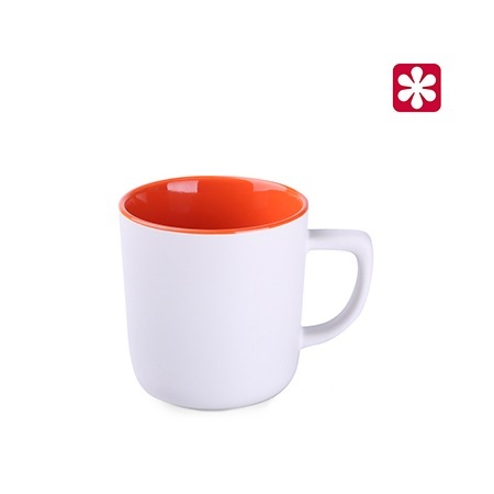 Keramikbecher Rico Pure weiß/orange mit eigenm Logo bedruckt