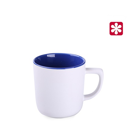 Keramikbecher Rico Pure weiß/reflexblau mit eigenm Logo bedruckt