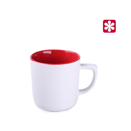 Keramikbecher Rico Pure weiß/rot mit eigenm Logo bedruckt