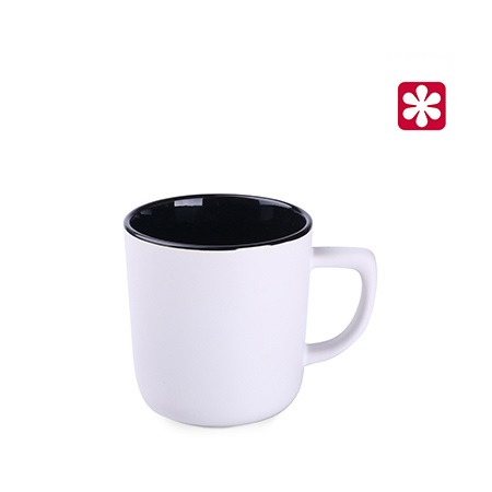 Keramikbecher Rico Pure weiß/schwarz mit eigenm Logo bedruckt