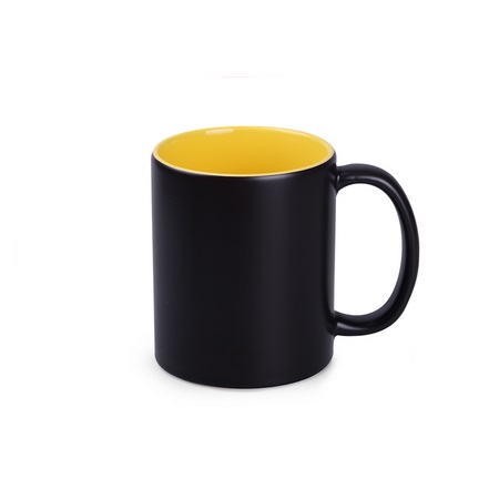 Keramikbecher Tomek Magic Satin schwaz/gelb mit individuellem Logo