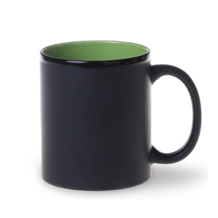 Keramikbecher Tomek Supreme schwarz/hellgrün mit eigener Werbung