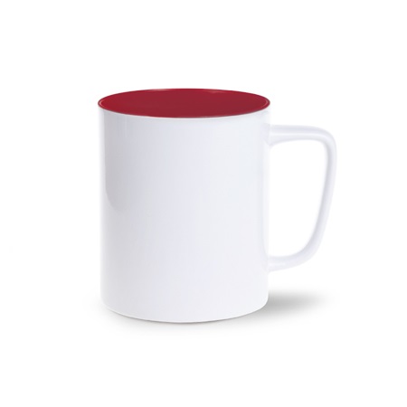Keramikbecher Tommy Art  weiß/rot mit eigener Werbung