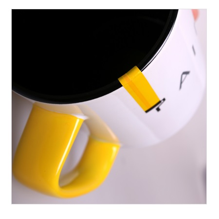 Keramikbecher Tommy Duo weiß/schwarz Druckvariante mit eigenem Logo