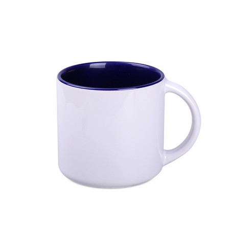Keramikbecher Modern Art weiß/dunkelblau mit Kunst und eigenem Logo bedruckt