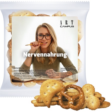 KräckerMix 12g Express Maxi-Tüte mit Etikett mit bedrucktem Logo