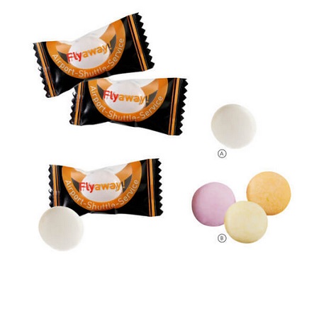 Mentos im weißen Flowpack mit Logo