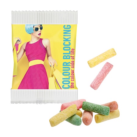 Mini HITSCHIES Kaubonbons Sauer Mix im Papiertütchen mit Logo