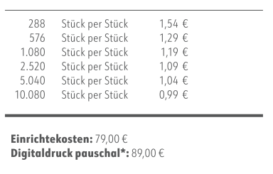 Preisliste Süsse Kaubonbons im Werbe-Würfel