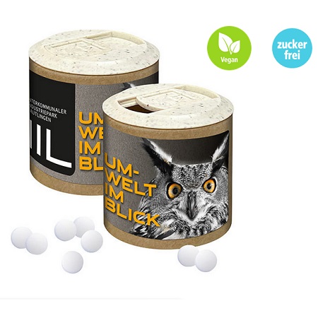 Papier-Werbedose Zuckerfreie Pfefferminzpastillen mit Logo