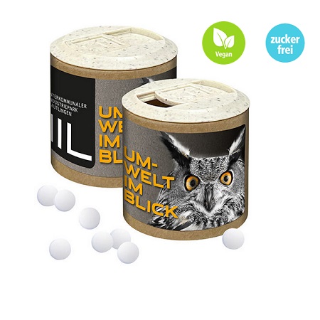 Papier-Werbedose zuckerfrei Stevia Pfefferminzpastillen mit Logo