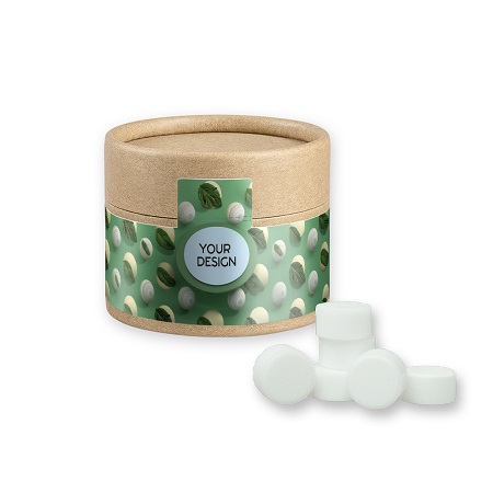 Pfefferminz Drops zuckerfrei 40g Biologisch abbaubare Eco Pappdose Midi mit Logo