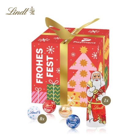 Präsent Feine Bescherung mit Lindt Minis und Nikolaus mit Logo