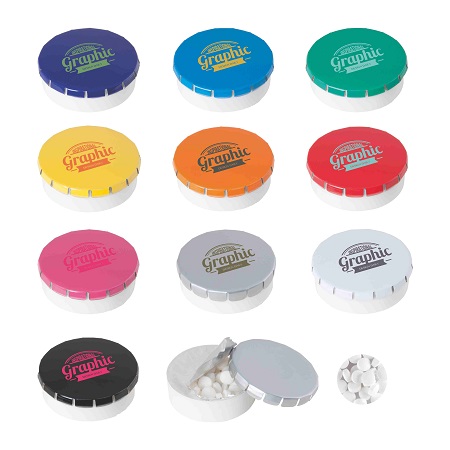 Runde Click-Plastikdose Ø45 bedruckt mit Logo
