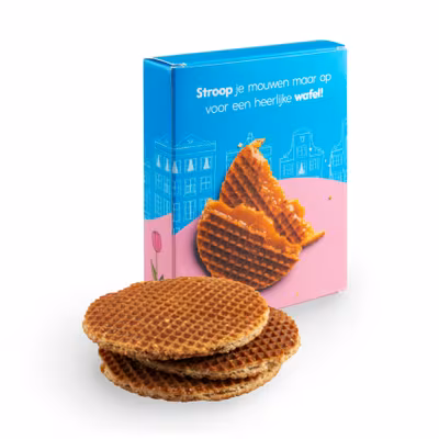 Schachtel mit 3 Sirupwaffeln mit Logo