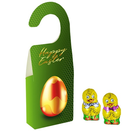 Schoko-Figur Küken 36g (6 Stück) mit Türhänger bedruckt mit Logo