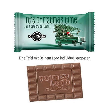 Schoko-Sondermotiv L im Flowpack mit Logo