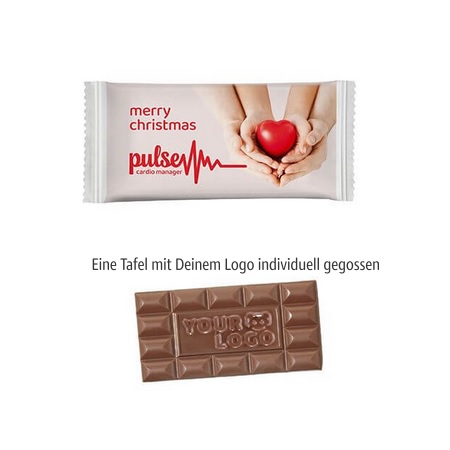 Schoko-Sondermotiv M im Flowpack mit Logo