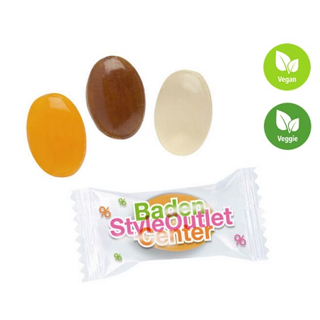 Spezialitäten-Bonbons im Flowpack ab 500 kg mit Logo
