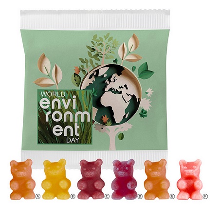 Tee-Bären Fruchtgummi im Papiertütchen mit Logo bedruckt