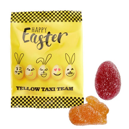 Veganes Ostergelee in  kompostierbarer Verpackung mit Logo
